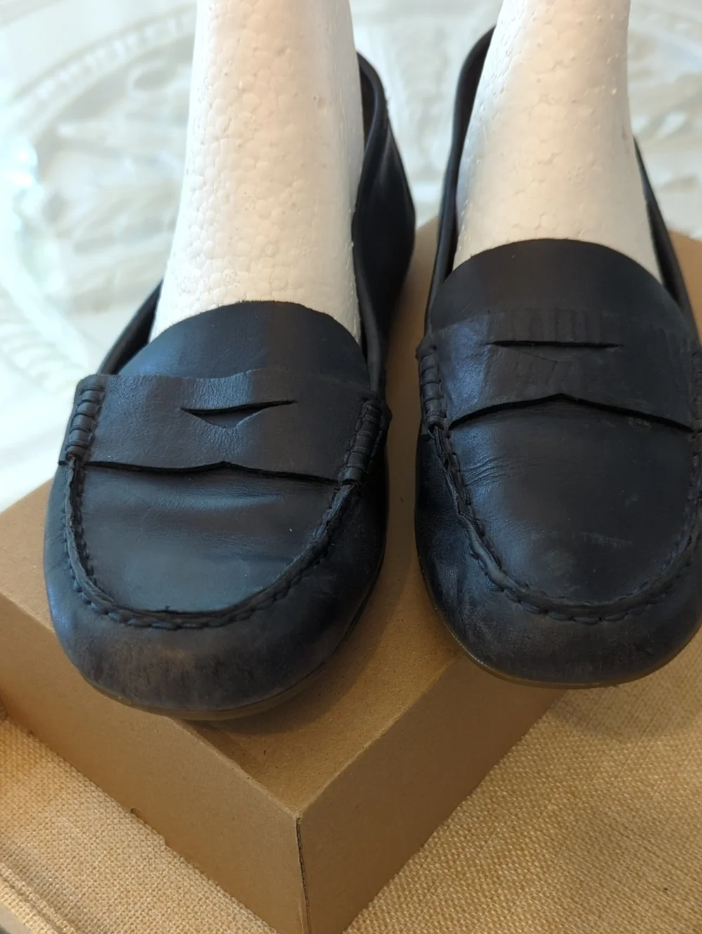Born Classic Navy Leather Penny Loafers 7